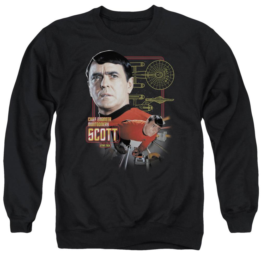 Star Trek Chief Engineer Scott Men's Crewneck 50 50 Poly Long-Sleeve T-Shirt