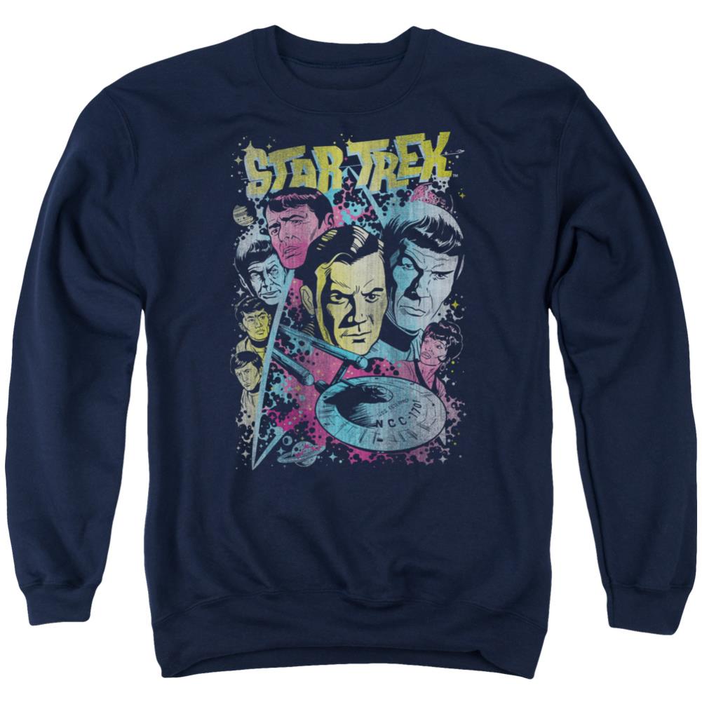 Star Trek Classic Crew Illustrated Men's Crewneck 50 50 Poly Long-Sleeve T-Shirt