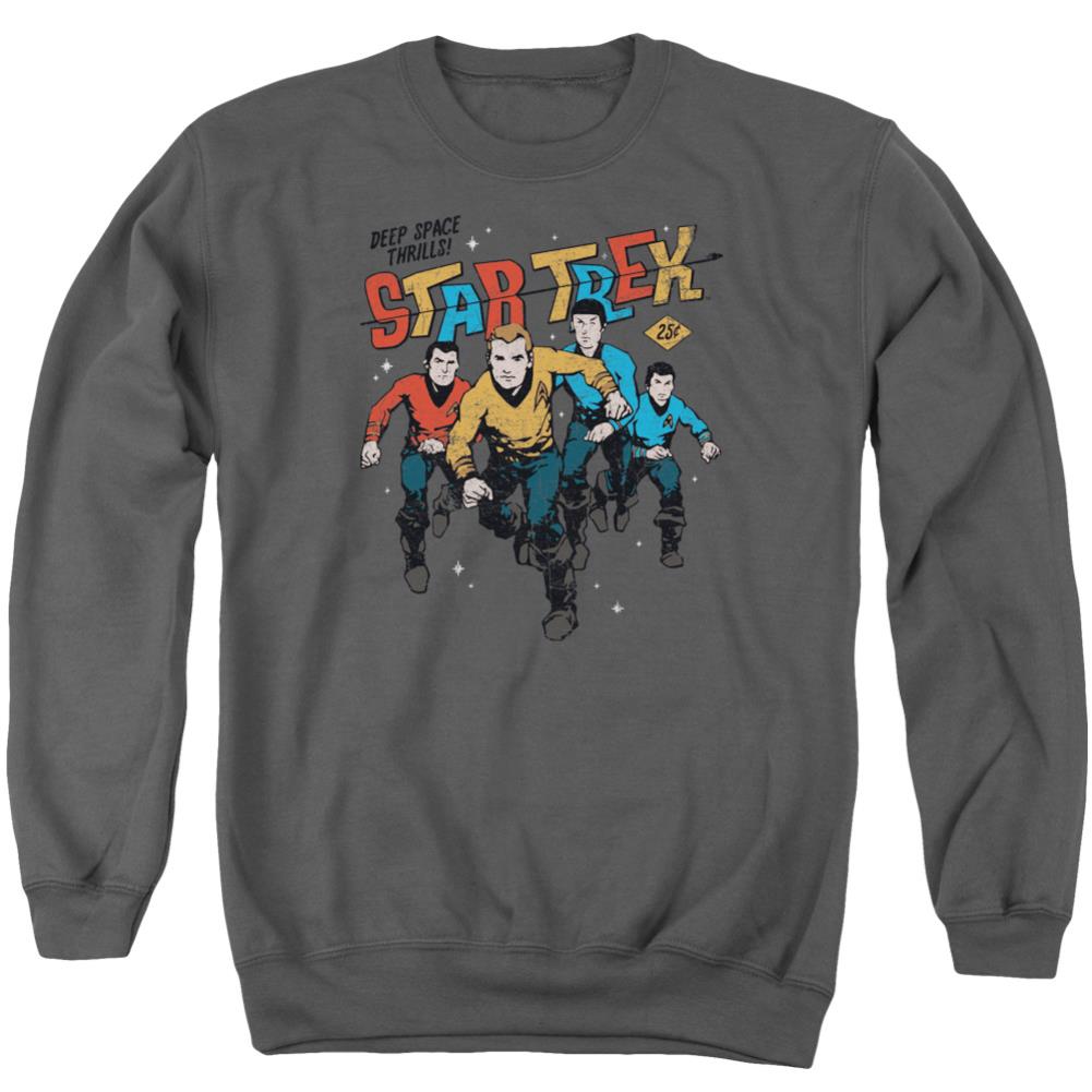 Star Trek Deep Space Thrills Men's Crewneck 50 50 Poly Long-Sleeve T-Shirt