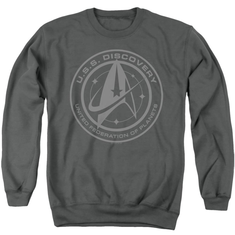 Star Trek Discovery Crest Men's Crewneck 50 50 Poly Long-Sleeve T-Shirt