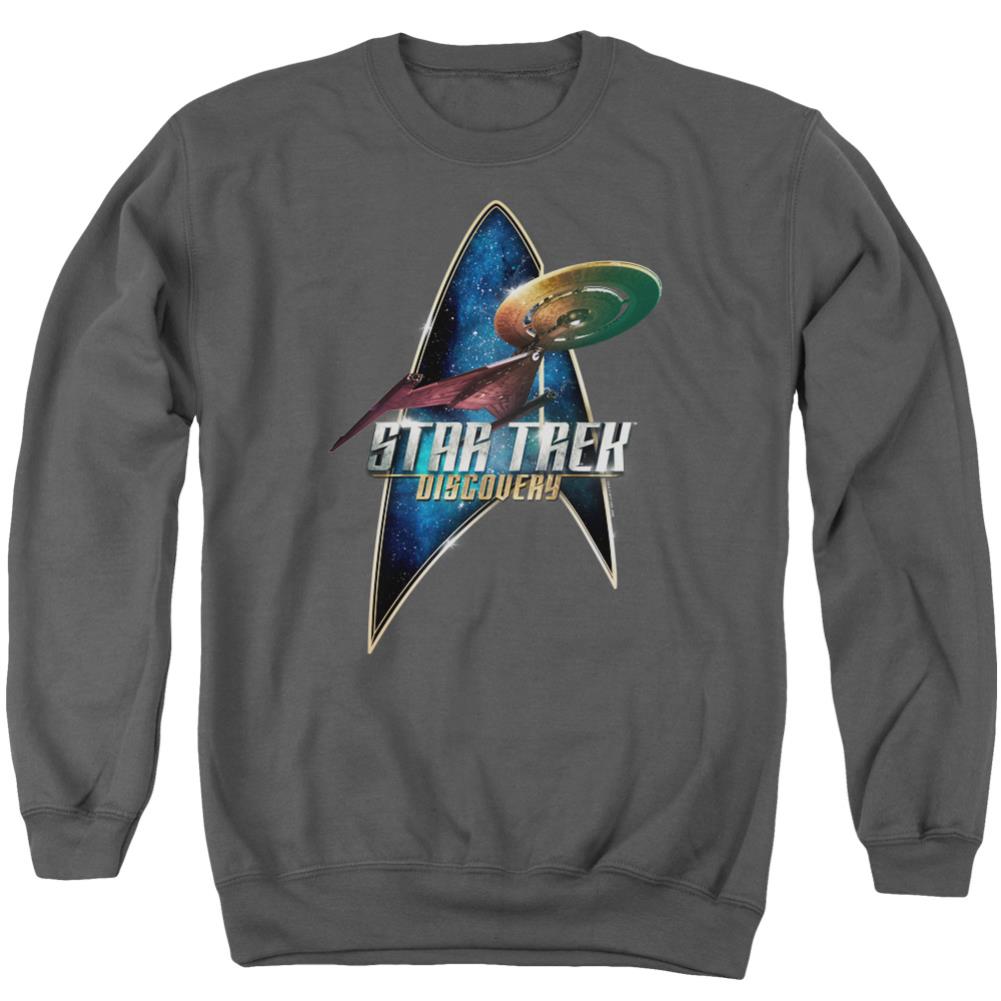 Star Trek Discovery Deco Men's Crewneck 50 50 Poly Long-Sleeve T-Shirt