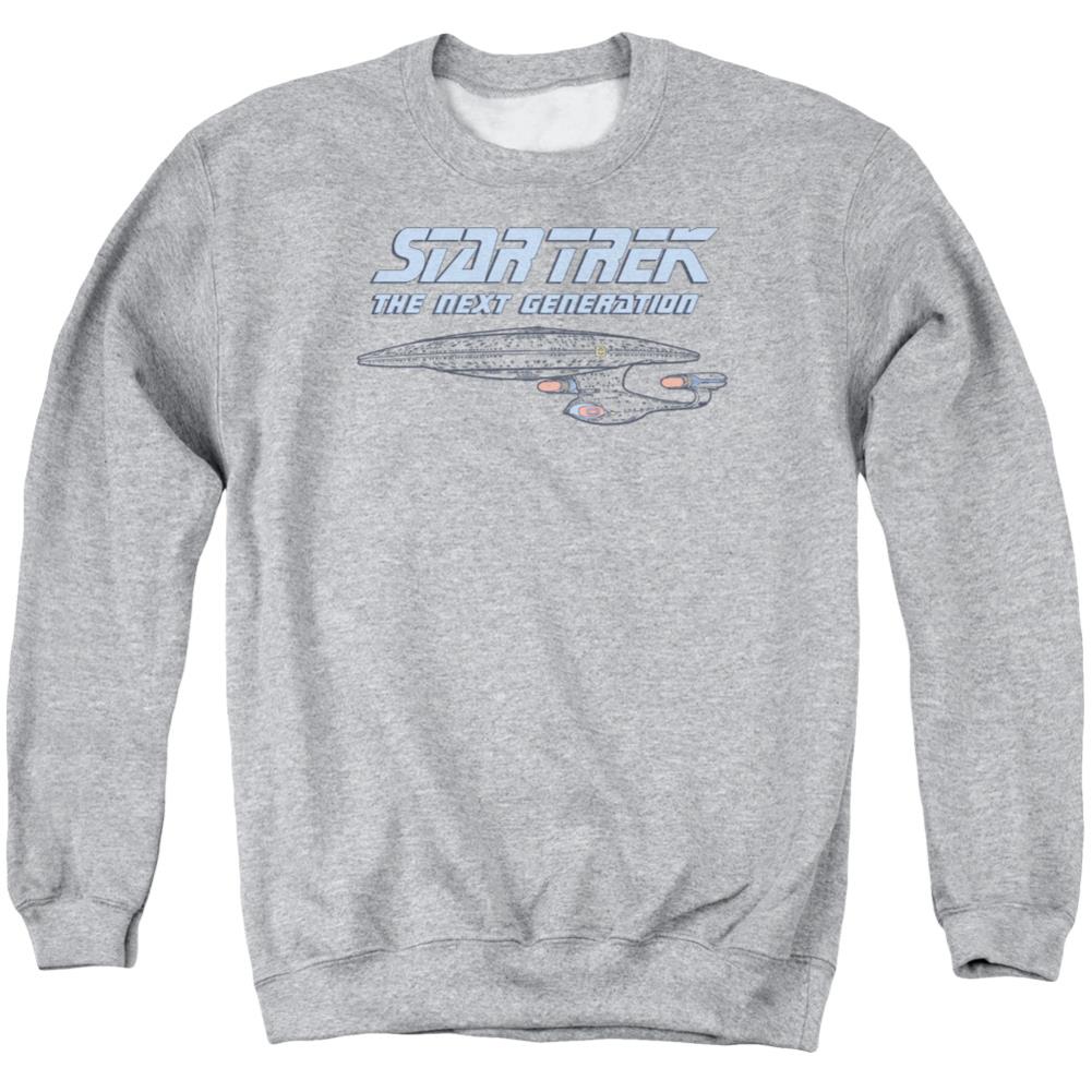 Star Trek Distressed TNG Men's Crewneck 50 50 Poly Long-Sleeve T-Shirt