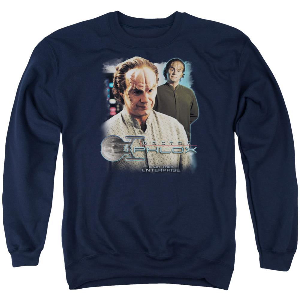 Star Trek Doctor Phlox Men's Crewneck 50 50 Poly Long-Sleeve T-Shirt