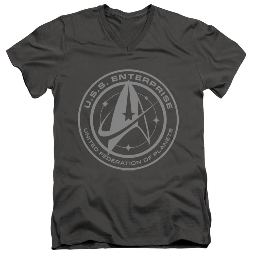 Star Trek Enterprise Crest Men's 30/1 Cotton Slim V-Neck T-Shirt