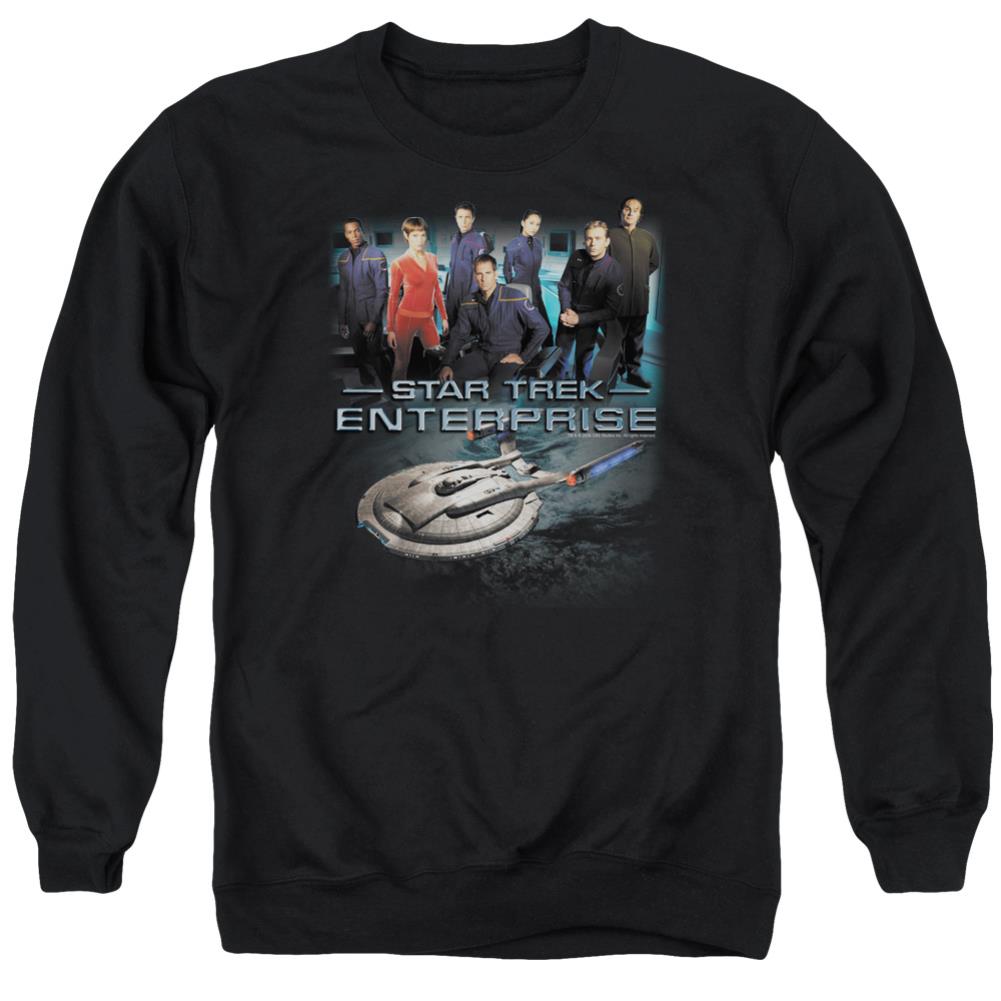 Star Trek Enterprise Crew Men's Crewneck 50 50 Poly Long-Sleeve T-Shirt