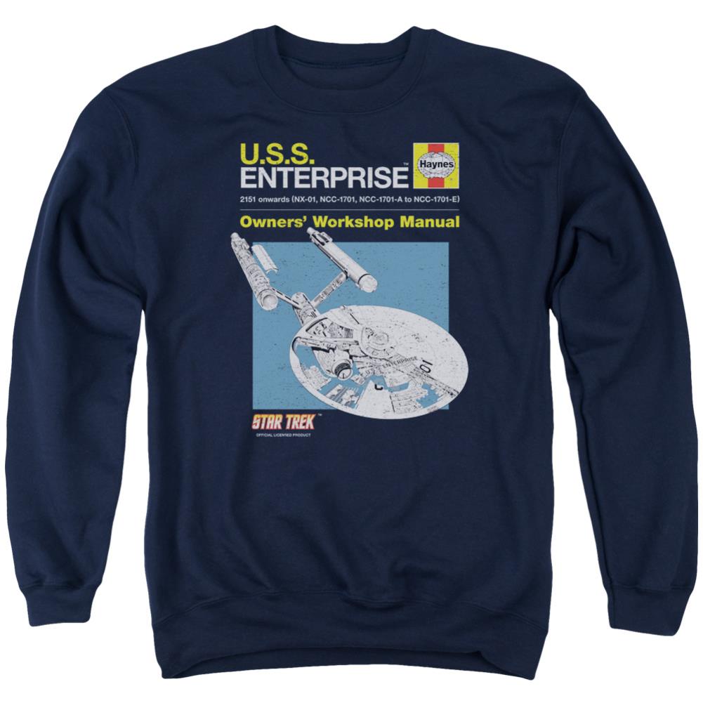 Star Trek Enterprise Manual Men's Crewneck 50 50 Poly Long-Sleeve T-Shirt