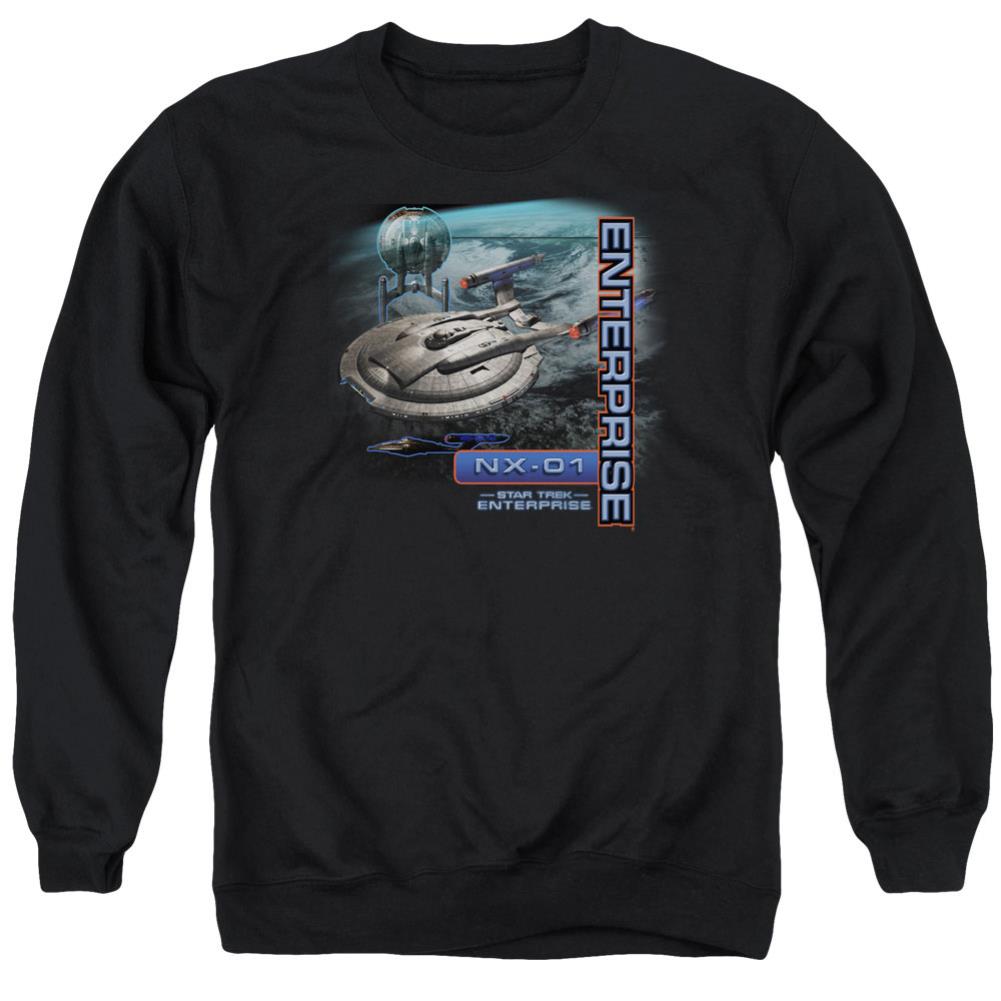 Star Trek Enterprise NX-01 Men's Crewneck 50 50 Poly Long-Sleeve T-Shirt