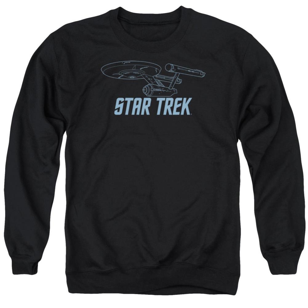 Star Trek Enterprise Outline Men's Crewneck 50 50 Poly Long-Sleeve T-Shirt