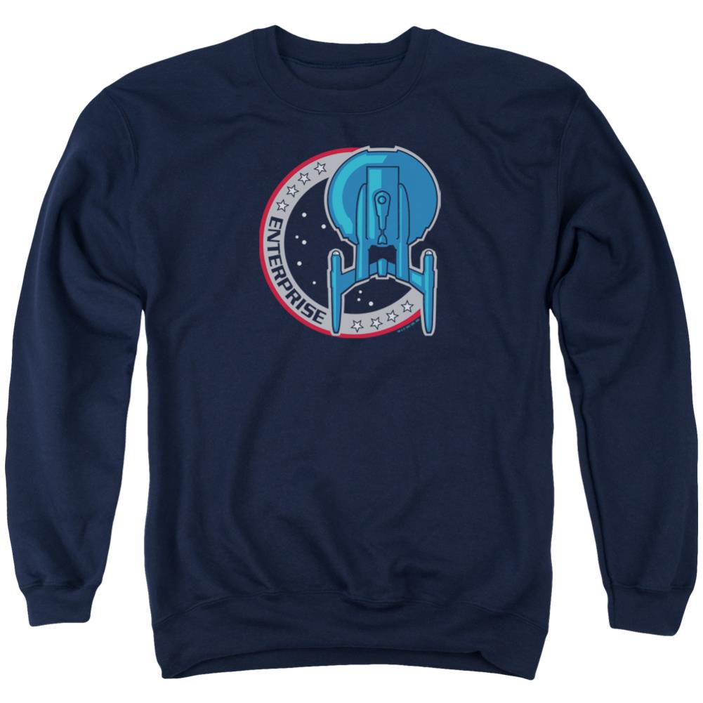 Star Trek Enterprise Patch Men's Crewneck 50 50 Poly Long-Sleeve T-Shirt