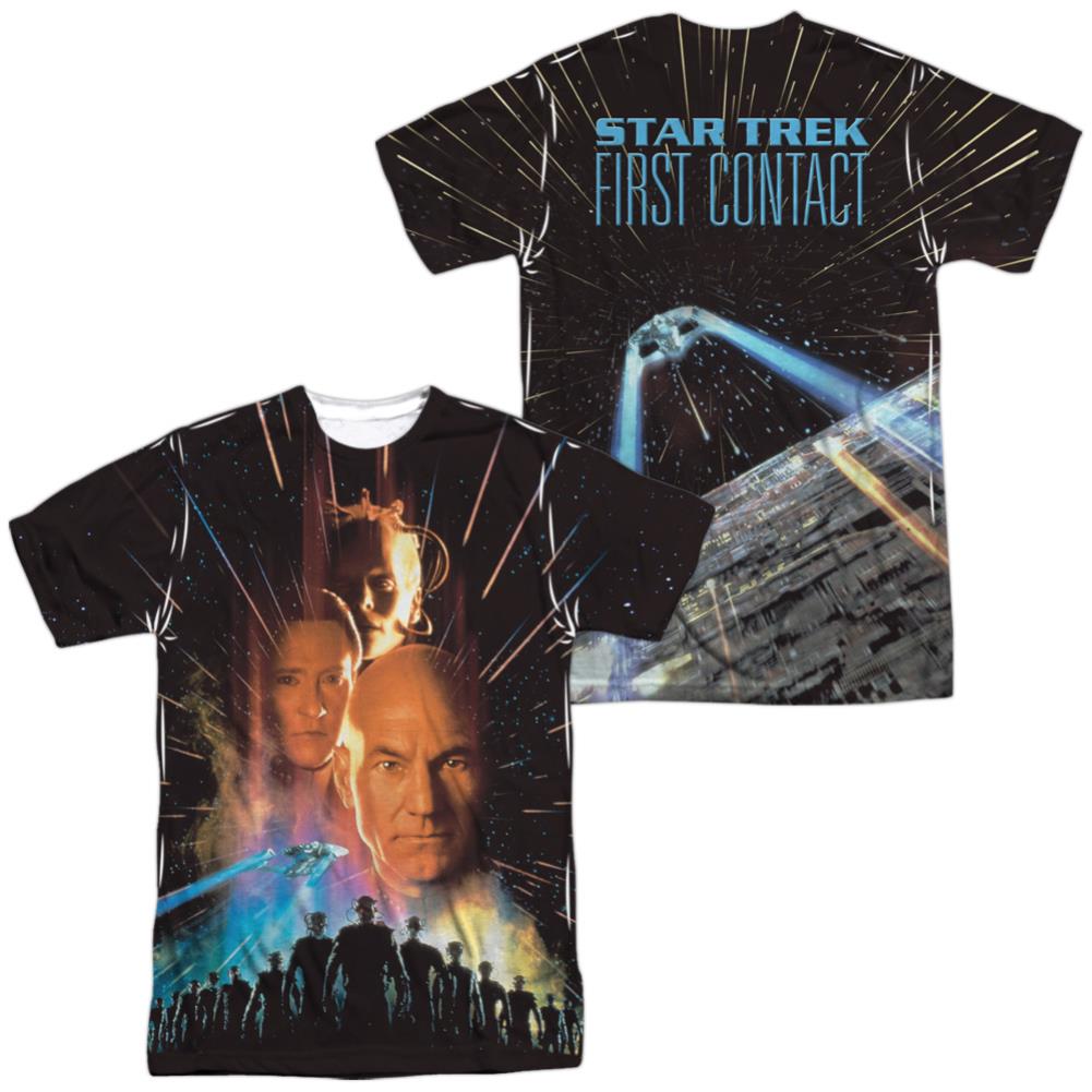 Star Trek Fist Contact Poster (Front/Back Print) Men's Regular Fit Polyester Short-Sleeve T-Shirt
