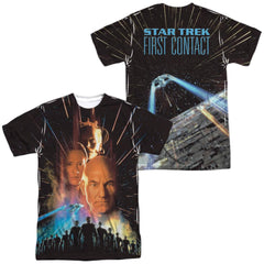Star Trek Fist Contact Poster (Front/Back Print) Men's Regular Fit Polyester Short-Sleeve T-Shirt