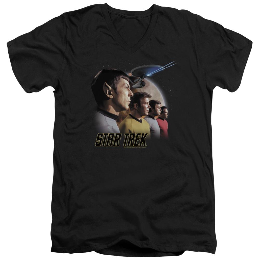 Star Trek Forward To Adventure Men's 30/1 Cotton Slim V-Neck T-Shirt