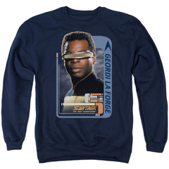 Star Trek Geordi Laforge Men's Crewneck 50 50 Poly Long-Sleeve T-Shirt