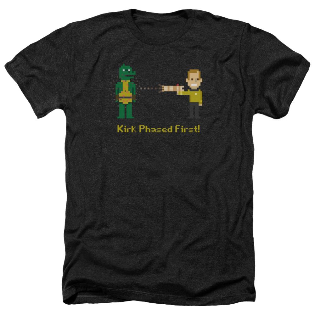 Star Trek Kirk Phased First Men's 30/1 Heather 60 40 Poly Short-Sleeve T-Shirt