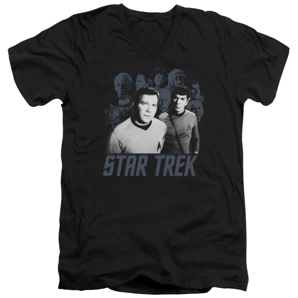 Star Trek Kirk Spock And Company Men's 30/1 Cotton Slim V-Neck T-Shirt