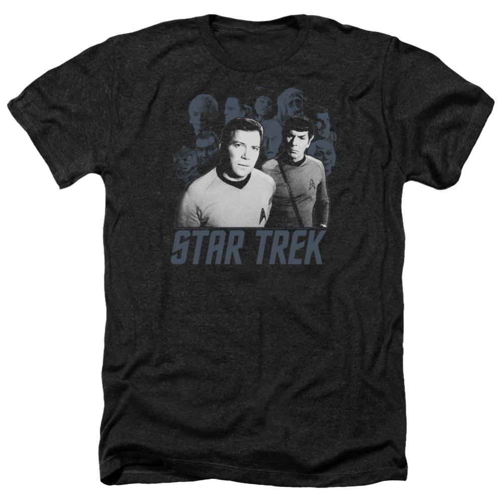 Star Trek Kirk Spock And Company Men's 30/1 Heather 60 40 Poly Short-Sleeve T-Shirt