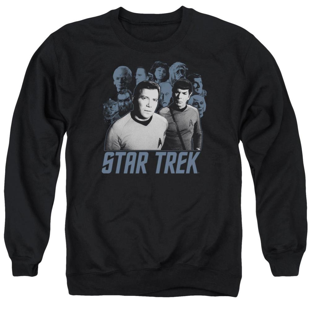 Star Trek Kirk Spock And Company Men's Crewneck 50 50 Poly Long-Sleeve T-Shirt