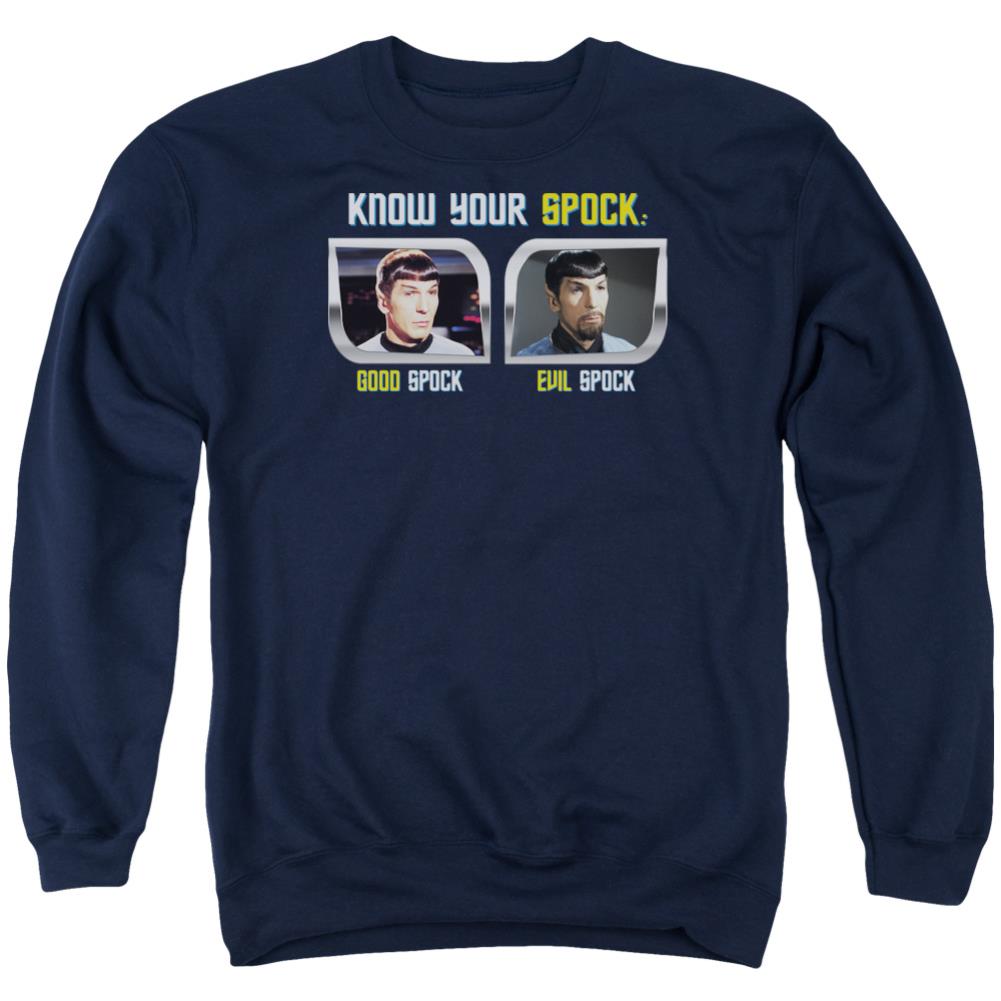 Star Trek Know Your Spock Men's Crewneck 50 50 Poly Long-Sleeve T-Shirt