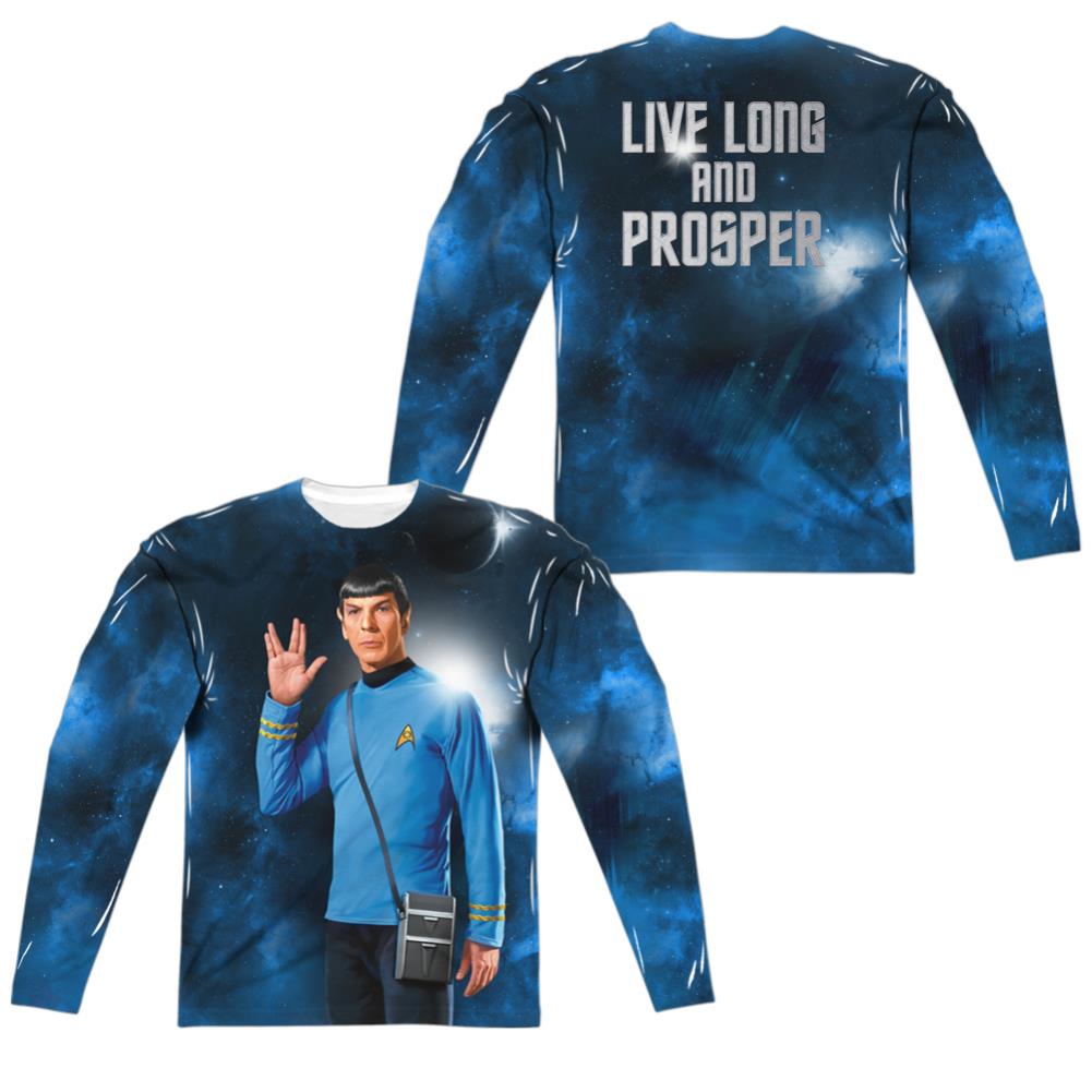 Star Trek Live Long (Front/Back Print) Men's Regular Fit Polyester Long-Sleeve T-Shirt
