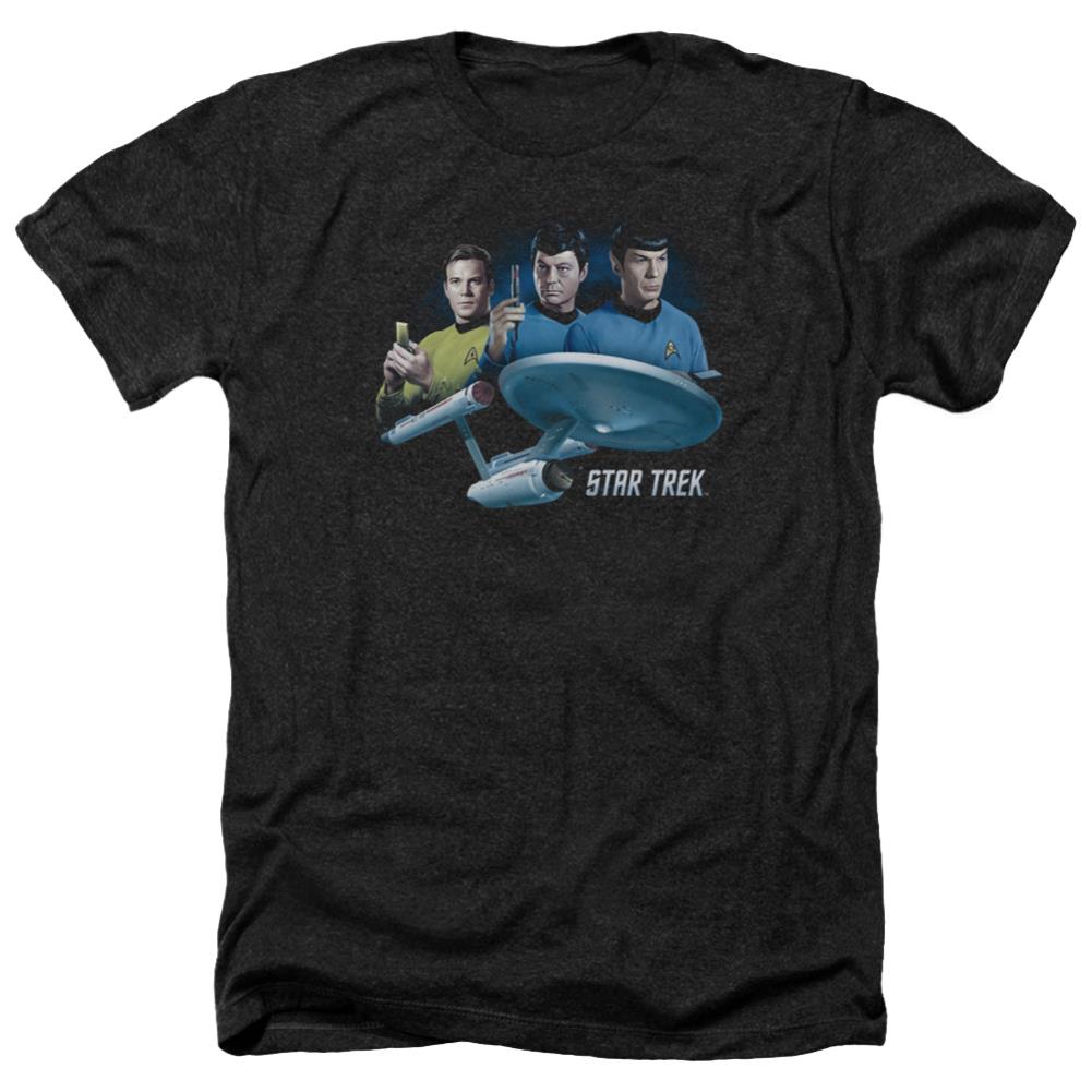 Star Trek Main Three Men's 30/1 Heather 60 40 Poly Short-Sleeve T-Shirt