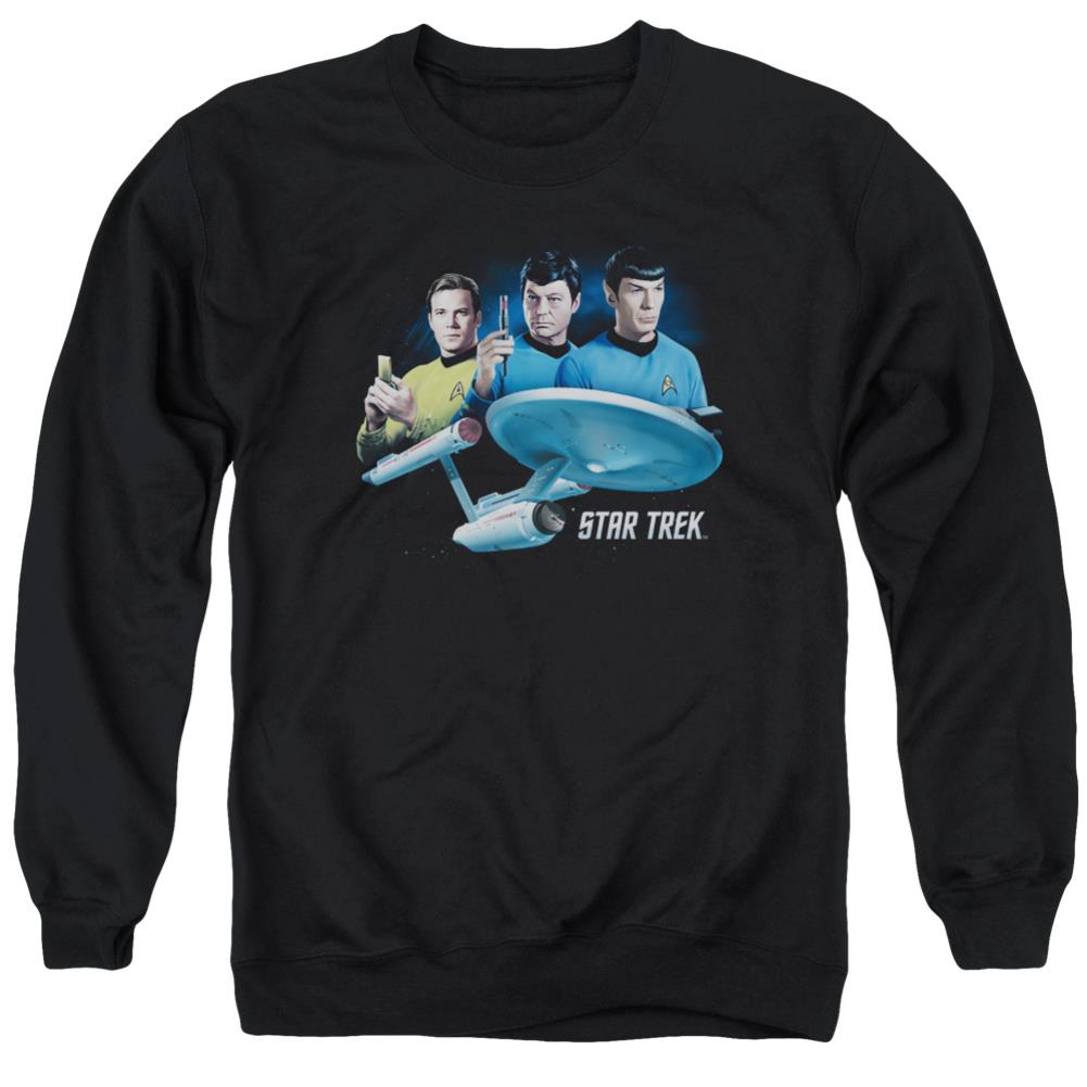 Star Trek Main Three Men's Crewneck 50 50 Poly Long-Sleeve T-Shirt