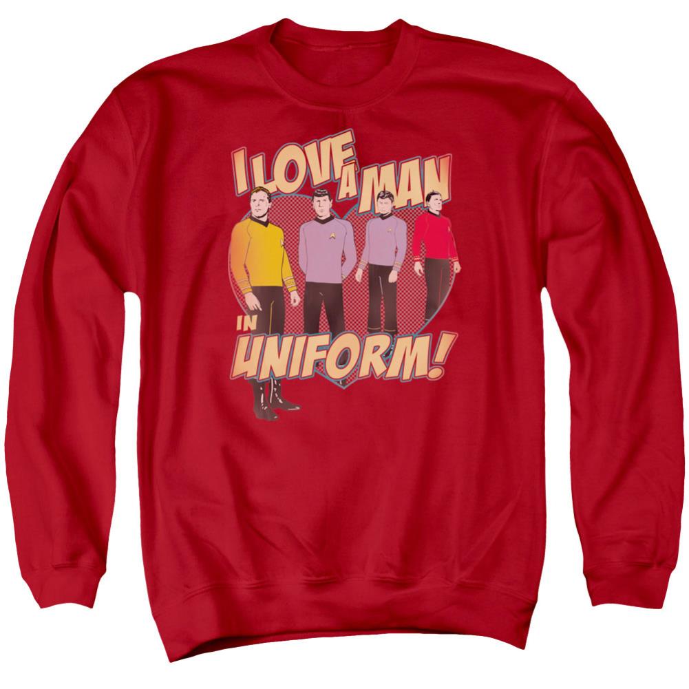 Star Trek Man In Uniform Men's Crewneck 50 50 Poly Long-Sleeve T-Shirt