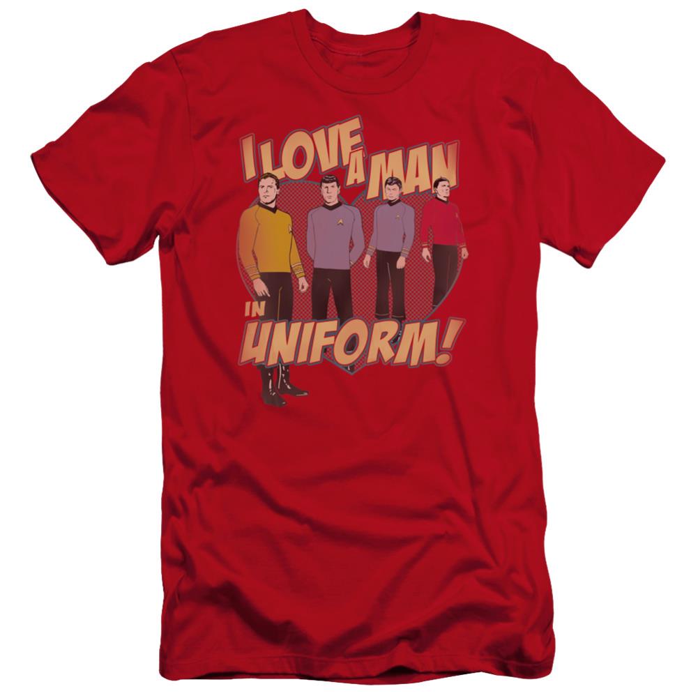 Star Trek Man In Uniform Men's Ultra-Soft 30/1 Cotton Slim Short-Sleeve T-Shirt