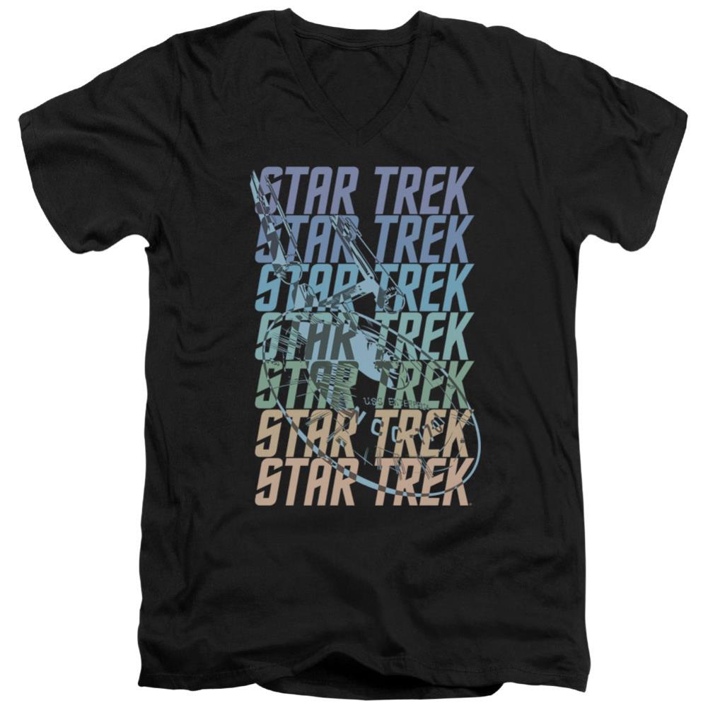 Star Trek Multi Logo Enterprise Men's 30/1 Cotton Slim V-Neck T-Shirt