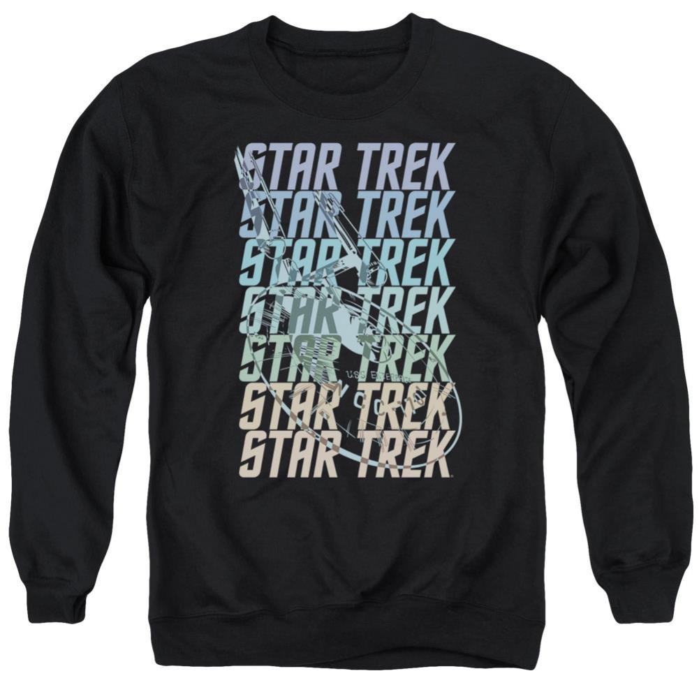 Star Trek Multi Logo Enterprise Men's Crewneck 50 50 Poly Long-Sleeve T-Shirt