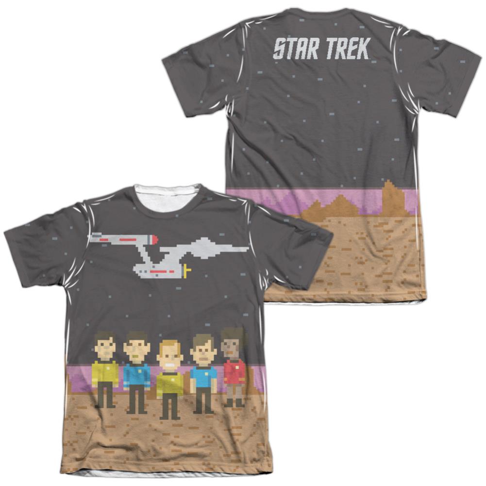 Star Trek Pixel Crew (Front/Back Print) Men's Regular Fit Poly Cotton Short-Sleeve T-Shirt