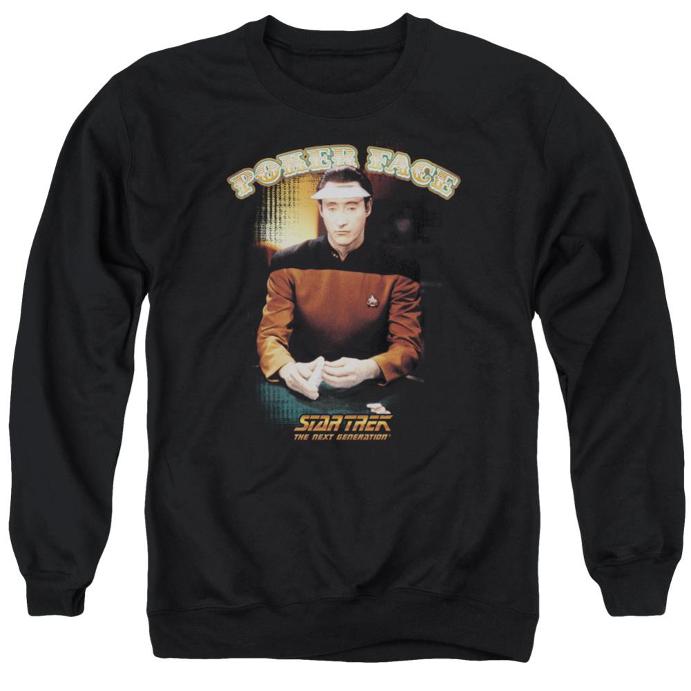 Star Trek Poker Face Men's Crewneck 50 50 Poly Long-Sleeve T-Shirt