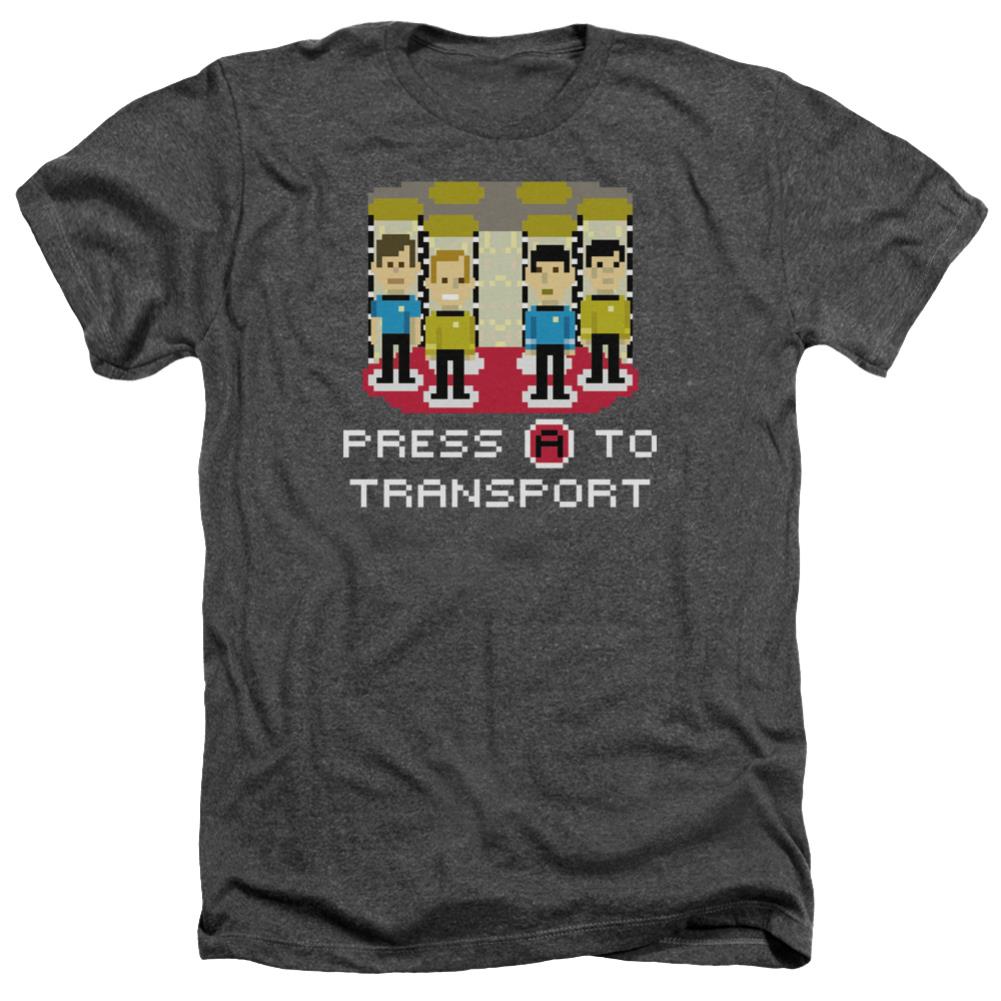 Star Trek Press A To Transport Men's 30/1 Heather 60 40 Poly Short-Sleeve T-Shirt
