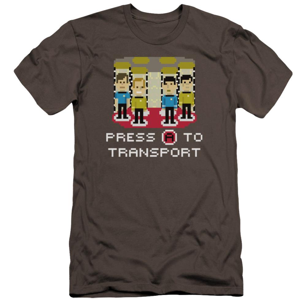 Star Trek Press A To Transport Men's Ultra-Soft 30/1 Cotton Slim Short-Sleeve T-Shirt