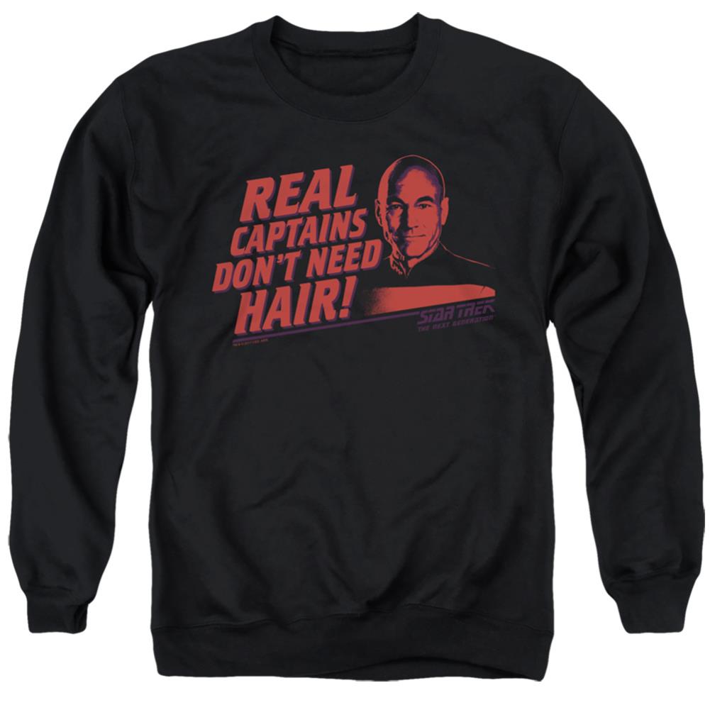 Star Trek Real Captain Men's Crewneck 50 50 Poly Long-Sleeve T-Shirt