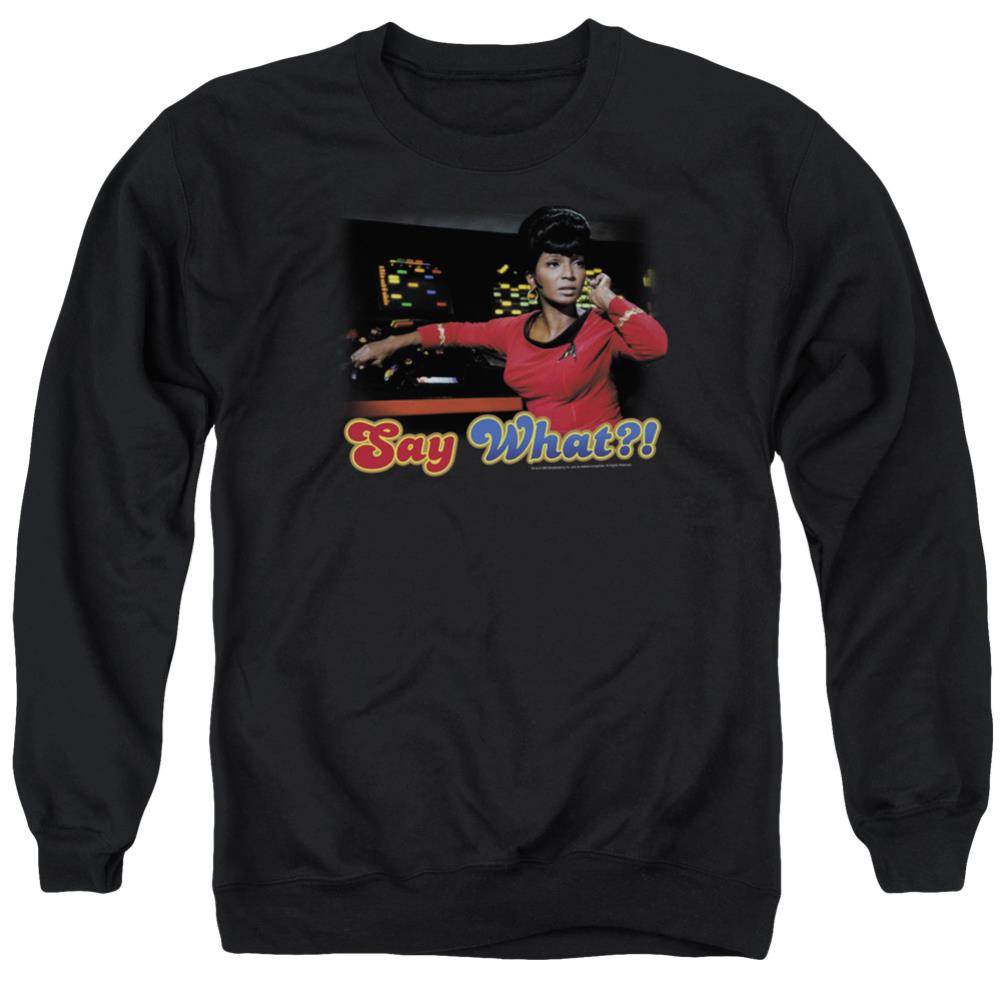 Star Trek Say What Men's Crewneck 50 50 Poly Long-Sleeve T-Shirt