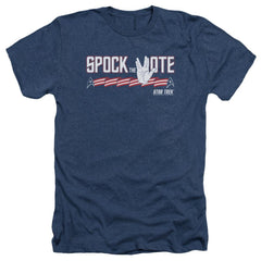 Star Trek Spock The Vote Men's 30/1 Heather 60 40 Poly Short-Sleeve T-Shirt