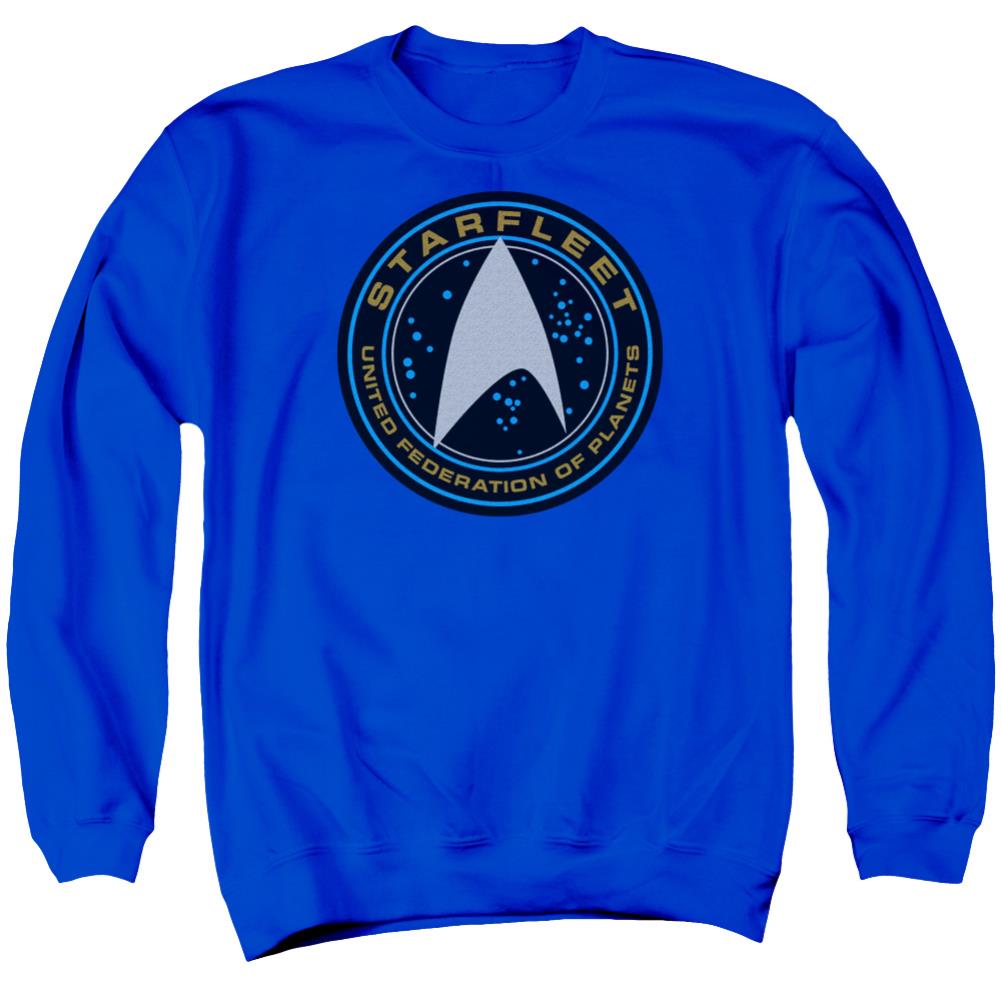 Star Trek Starfleet Patch Men's Crewneck 50 50 Poly Long-Sleeve T-Shirt