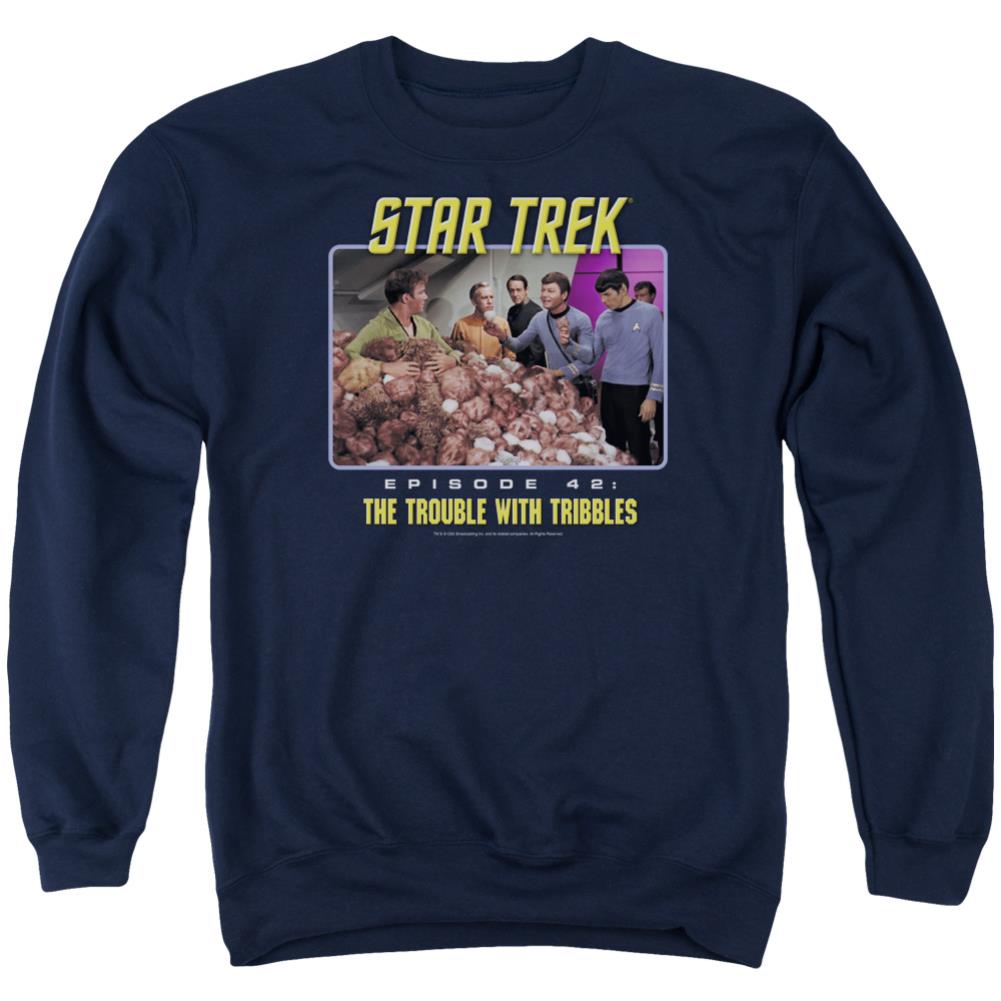 Star Trek The Trouble With Tribbles Men's Crewneck 50 50 Poly Long-Sleeve T-Shirt
