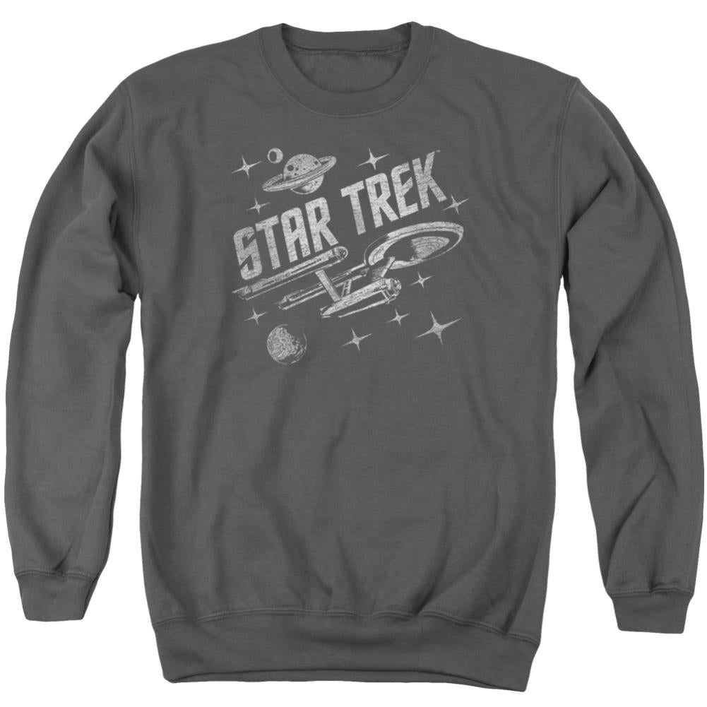 Star Trek Through Space Men's Crewneck 50 50 Poly Long-Sleeve T-Shirt