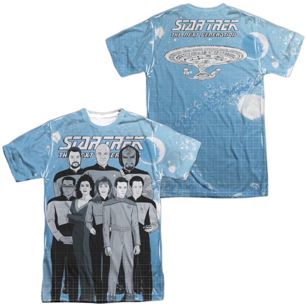 Star Trek TNG Comic Cast (Front/Back Print) Men's Regular Fit Polyester Short-Sleeve T-Shirt