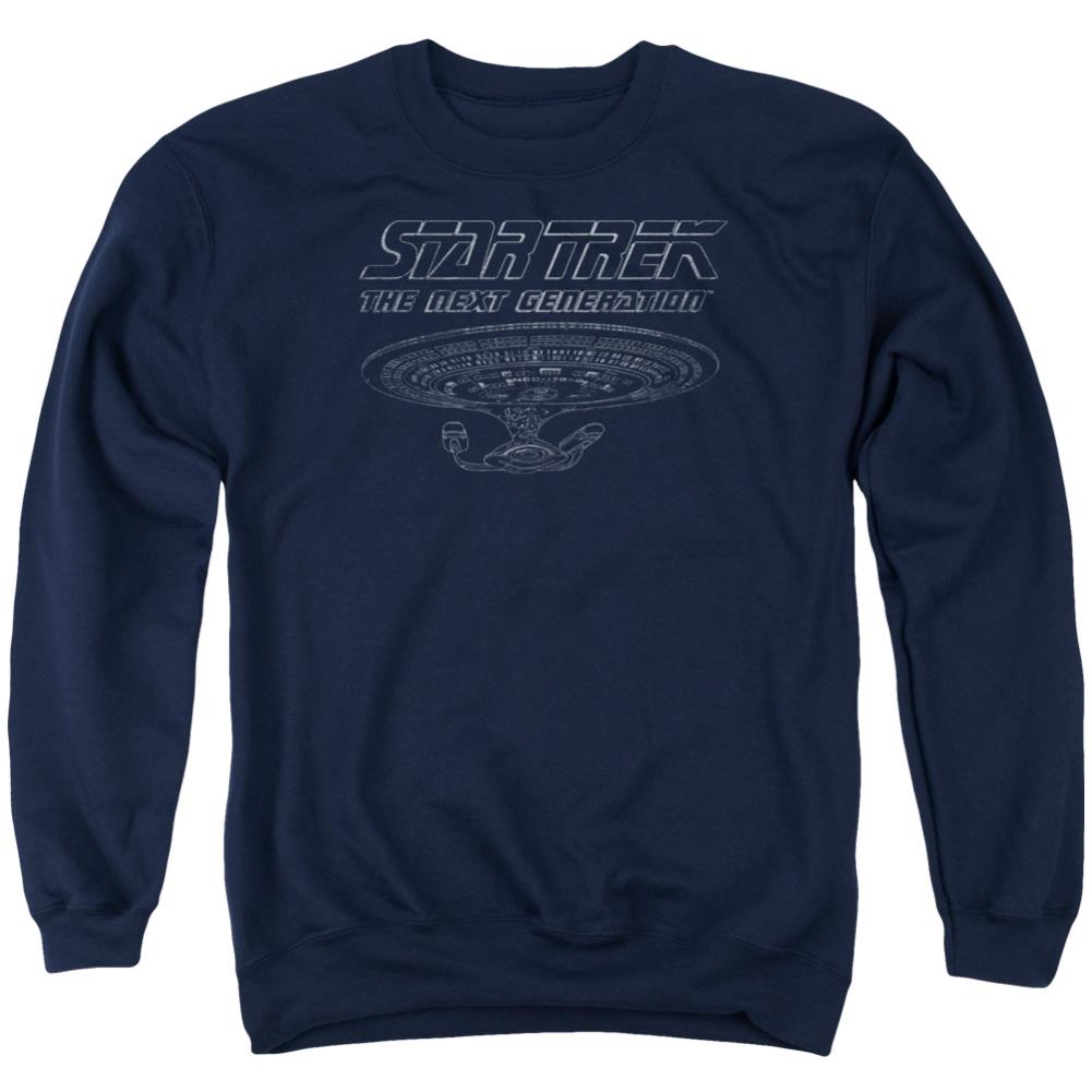Star Trek TNG Enterprise Men's Crewneck 50 50 Poly Long-Sleeve T-Shirt