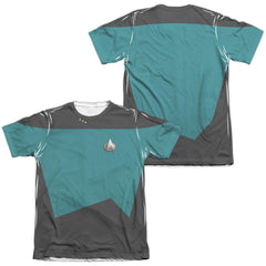 Star Trek TNG Science Uniform (Front/Back Print) Men's Regular Fit Poly Cotton Short-Sleeve T-Shirt
