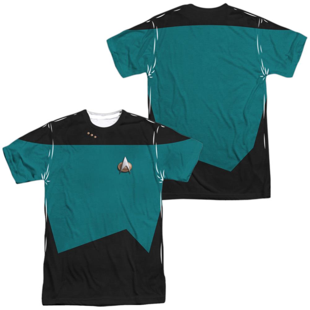 Star Trek TNG Science Uniform (Front/Back Print) Men's Regular Fit Polyester Short-Sleeve T-Shirt