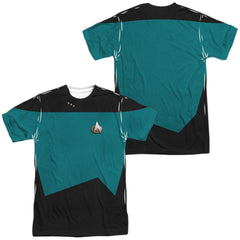 Star Trek TNG Science Uniform (Front/Back Print) Men's Regular Fit Polyester Short-Sleeve T-Shirt