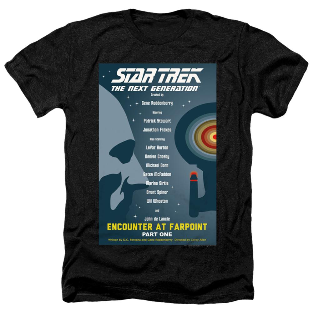 Star Trek TNG Season 1 Episode 1 Men's 30/1 Heather 60 40 Poly Short-Sleeve T-Shirt