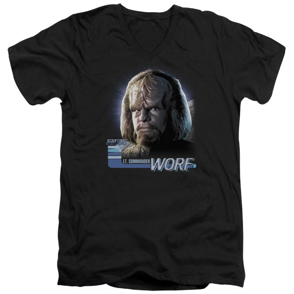 Star Trek TNG Worf Men's 30/1 Cotton Slim V-Neck T-Shirt