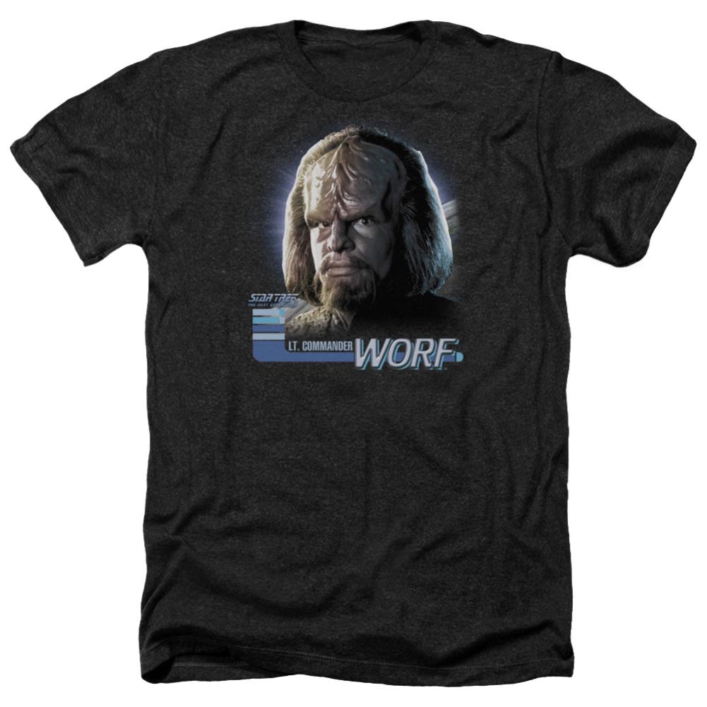 Star Trek TNG Worf Men's 30/1 Heather 60 40 Poly Short-Sleeve T-Shirt