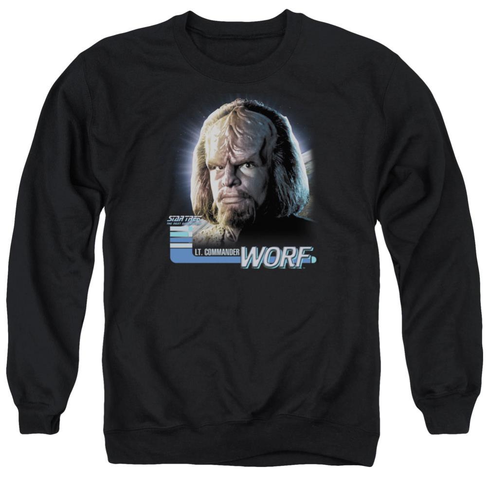 Star Trek TNG Worf Men's Crewneck 50 50 Poly Long-Sleeve T-Shirt