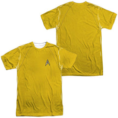 Star Trek TOS Command Uniform (Front/Back Print) Men's Regular Fit Polyester Short-Sleeve T-Shirt