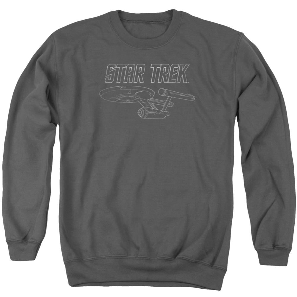 Star Trek TOS Enterprise Men's Crewneck 50 50 Poly Long-Sleeve T-Shirt